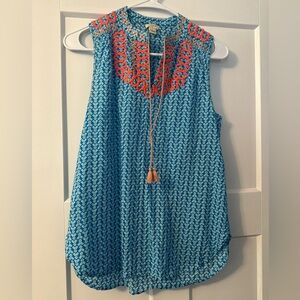 J. Crew Embroidered Sleeveless Shirt Embroidered with tassels